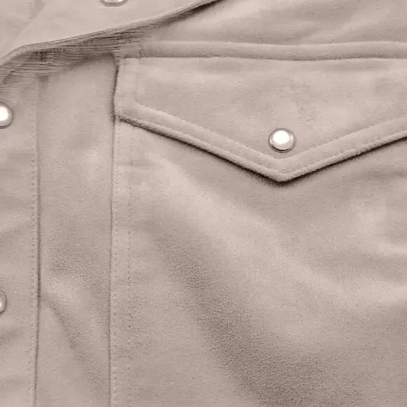 Evereve Arli Faux Suede Pearl Snap Front Shirt Minimal Western - Picture 6 of 9